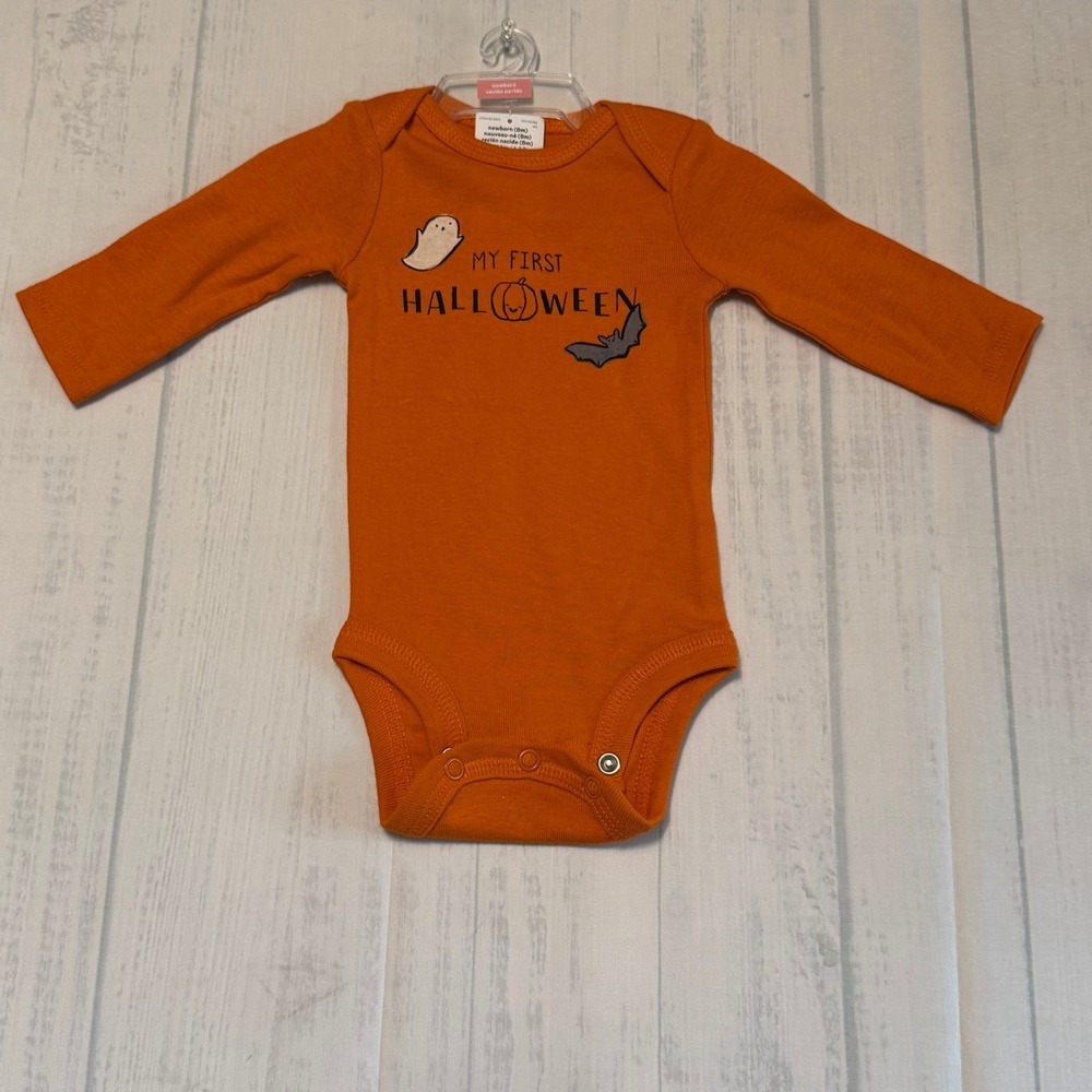 Carter's 12 MTHS My First Halloween Long Sleeve Bodysuit Orange Ghost Bat NWT
